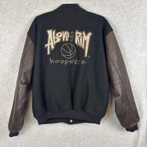 Vtg Reebok 90s Above The Rim ATR Varsity Jacket XL Wool Leather Black Brown RARE